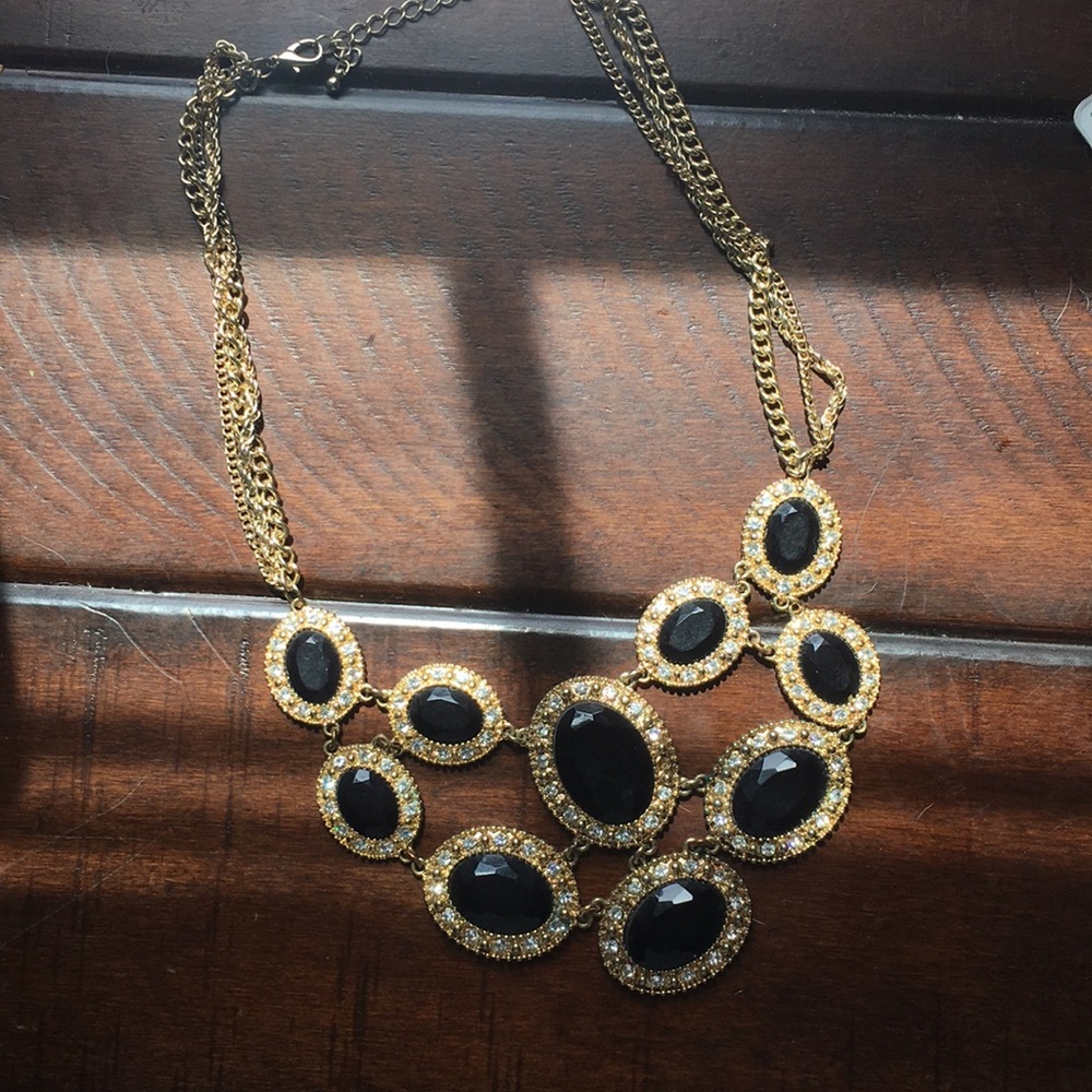 Black, Gold and Diamond Statement Necklace